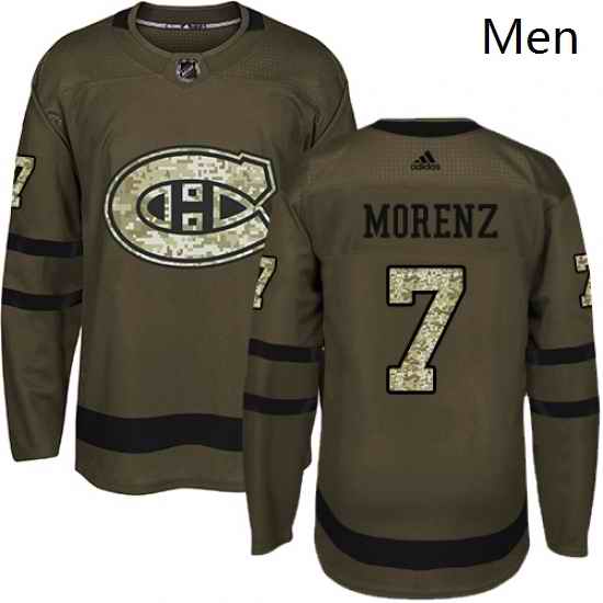 Mens Adidas Montreal Canadiens 7 Howie Morenz Authentic Green Salute to Service NHL Jersey